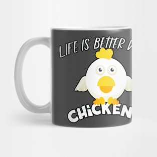 Life Is Better with Chickens Cartoon Funny Hen White Mug